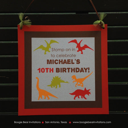 Dinosaur Birthday Party Door Banner Boy Girl Brown Red Scary Dino Roar Prehistoric Stomp Jurassic Kids Boogie Bear Invitations Michael Theme