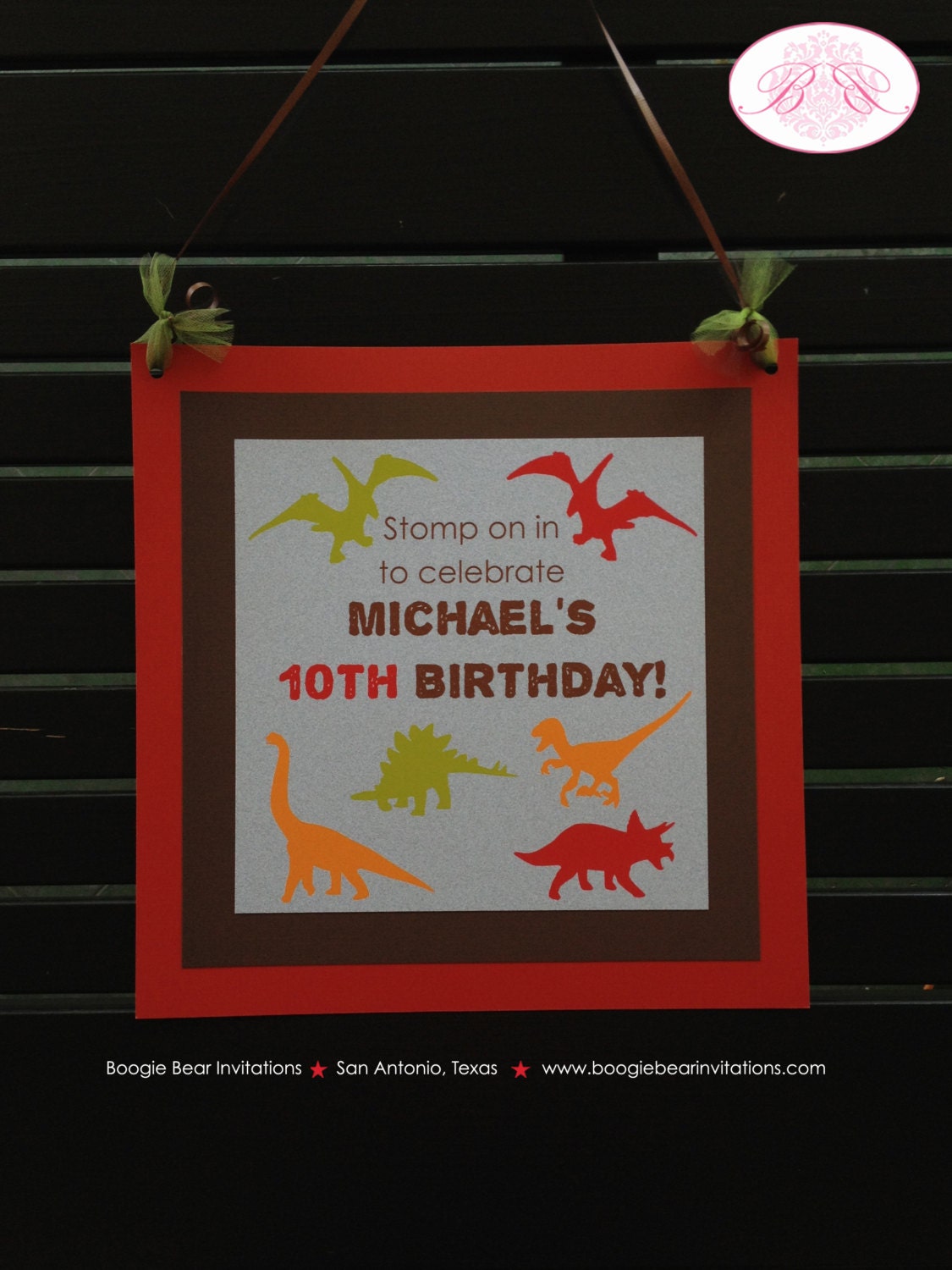 Dinosaur Birthday Party Door Banner Boy Girl Brown Red Scary Dino Roar Prehistoric Stomp Jurassic Kids Boogie Bear Invitations Michael Theme