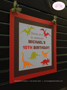 Dinosaur Birthday Party Door Banner Boy Girl Brown Red Scary Dino Roar Prehistoric Stomp Jurassic Kids Boogie Bear Invitations Michael Theme