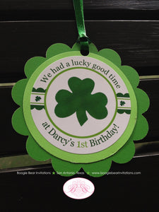 St. Patrick's Shamrock Favor Tags Birthday Party Girl Boy Happy Day Green Clover Lucky Spring Holiday Boogie Bear Invitations Darcy Theme