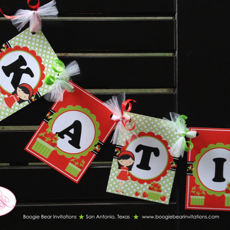 Strawberry Girl Birthday Party Name Age Banner Small Red Green Orchard Summer Picking Berry Vine Crate Boogie Bear Invitations Katie Theme