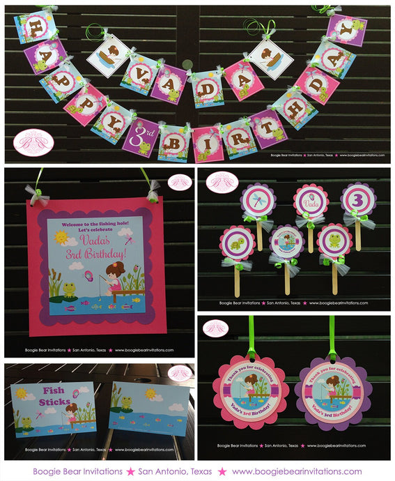 Pink Fishing Girl Birthday Party Package Turtle Fish Swim Hole Summer Purple Butterfly Dragonfly Swimming Boogie Bear Invitations Vada Theme