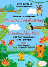 Load image into Gallery viewer, Rainforest Birthday Party Invitation Girl Boy Toad Snake Rain Forest Zoo Boogie Bear Invitations Chandler Theme Paperless Printable Printed