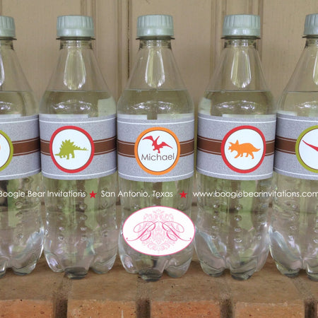 Dinosaur Birthday Party Bottle Wraps Wrappers Cover Label Tag Boy Girl Jurassic Roar Stomp Prehistoric Boogie Bear Invitations Michael Theme