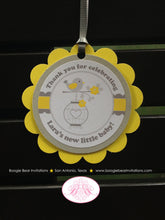 Load image into Gallery viewer, Yellow Grey Baby Shower Favor Tags Birds Owls Chevron Scallop Ribbon Birdcage Laurel 1st Birthday Party Boogie Bear Invitations Lara Theme