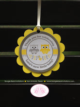 Load image into Gallery viewer, Yellow Grey Baby Shower Favor Tags Birds Owls Chevron Scallop Ribbon Birdcage Laurel 1st Birthday Party Boogie Bear Invitations Lara Theme
