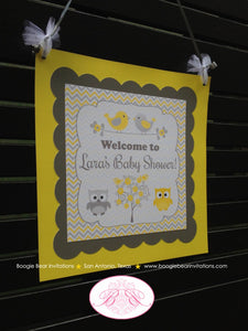 Yellow Grey Owl Baby Shower Door Banner Bird Tree Lemon Garden Woodland Boy Girl Chevron Birthday Party Boogie Bear Invitations Lara Theme