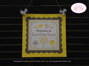 Yellow Grey Owl Baby Shower Door Banner Bird Tree Lemon Garden Woodland Boy Girl Chevron Birthday Party Boogie Bear Invitations Lara Theme