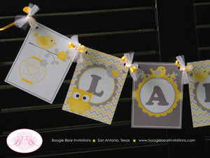 Yellow Grey Owl Baby Shower Name Banner Little Boy Girl Chevron Forest Woodland Birthday Party Boogie Bear Invitations Lara Theme Printed