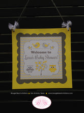 Load image into Gallery viewer, Yellow Grey Owl Baby Shower Door Banner Bird Tree Lemon Garden Woodland Boy Girl Chevron Birthday Party Boogie Bear Invitations Lara Theme