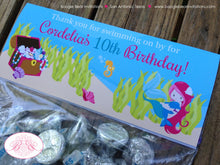 Load image into Gallery viewer, Pink Mermaid Birthday Party Treat Bag Toppers Folded Favor Swim Swimming Pool Ocean Under Sea Summer Boogie Bear Invitations Cordelia Theme