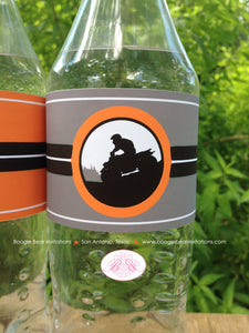 ATV Birthday Party Bottle Wraps Wrappers Cover Orange All Terrain Vehicle Quad 4 Wheeler Race Racing Boogie Bear Invitations Silas Theme