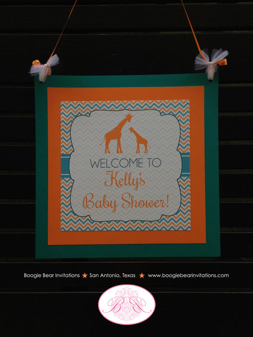 Orange Teal Giraffe Baby Shower Door Banner Birthday Party Boy Girl Aqua Green Blue Chevron Little Zoo Boogie Bear Invitations Kelly Theme