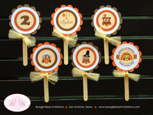 Load image into Gallery viewer, Thanksgiving Owl Party Cupcake Toppers Birthday Fall Autumn Little Bird Turkey Boy Girl Woodland Animals Boogie Bear Invitations Rylan Theme