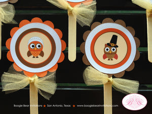 Thanksgiving Owl Party Cupcake Toppers Birthday Fall Autumn Little Bird Turkey Boy Girl Woodland Animals Boogie Bear Invitations Rylan Theme