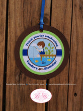 Load image into Gallery viewer, Fishing Boy Birthday Party Favor Tags Treat Bag Lake Blue Brown Dock Frog Bug River Pole Fish Rod Reel Boogie Bear Invitations Vander Theme
