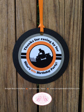 Load image into Gallery viewer, ATV Birthday Party Favor Tags Orange Black Quad All Terrain Vehicle 4 Wheeler Racing Race Track Girl Boy Boogie Bear Invitations Silas Theme
