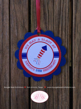 Load image into Gallery viewer, 4th of July Birthday Party Favor Tags Girl Boy Happy Summer Patriotic Red White Blue Fireworks BBQ Boogie Bear Invitations Devon Theme