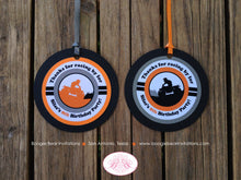 Load image into Gallery viewer, ATV Birthday Party Favor Tags Orange Black Quad All Terrain Vehicle 4 Wheeler Racing Race Track Girl Boy Boogie Bear Invitations Silas Theme