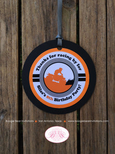 ATV Birthday Party Favor Tags Orange Black Quad All Terrain Vehicle 4 Wheeler Racing Race Track Girl Boy Boogie Bear Invitations Silas Theme