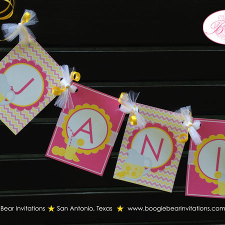 Pink Lemonade Name Age Party Banner Birthday Small Yellow White Chevron Stand Sweet Lemon Picnic Drink Boogie Bear Invitations Janine Theme