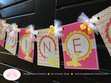Load image into Gallery viewer, Pink Lemonade Name Age Party Banner Birthday Small Yellow White Chevron Stand Sweet Lemon Picnic Drink Boogie Bear Invitations Janine Theme