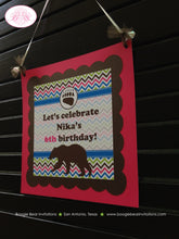 Load image into Gallery viewer, Pink Grizzly Bear Door Banner Birthday Party Paw Print Blue Green Brown Girl Great Outdoors Hike Kodiak Boogie Bear Invitations Nika Theme