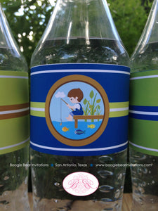 Fishing Boy Birthday Party Bottle Wraps Label Cover Wrapper Green Brown Blue Summer Swimming Swim Fish Boogie Bear Invitations Vander Theme
