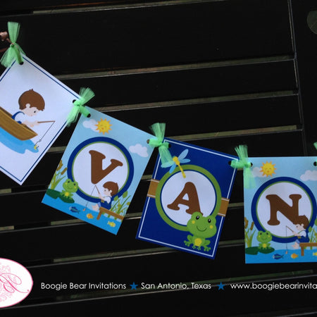 Fishing Boy Name Birthday Party Banner Lake Blue Brown Boating Dock Pole Frog 1st 2nd 3rd 4th 5th 6th Boogie Bear Invitations Vander Theme