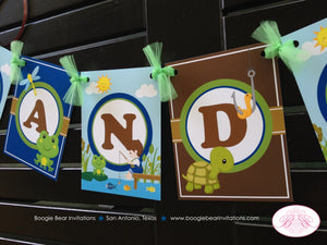 Fishing Boy Name Birthday Party Banner Lake Blue Brown Boating Dock Pole Frog 1st 2nd 3rd 4th 5th 6th Boogie Bear Invitations Vander Theme