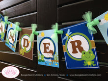 Load image into Gallery viewer, Fishing Boy Birthday Party Banner Name Age Small Blue Green Frog Turtle Pole Fish Swimming Pool Swim Boogie Bear Invitations Vander Theme