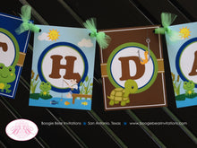 Load image into Gallery viewer, Fishing Boy Happy Birthday Party Banner Lake Blue Green Boating Dock Dragonfly Fish Ocean River Lake Boogie Bear Invitations Vander Theme