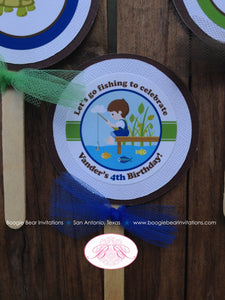 Fishing Boy Birthday Party Cupcake Toppers Green Blue Dock Frog Dragonfly River Turtle Fish Hole Fishes Boogie Bear Invitations Vander Theme