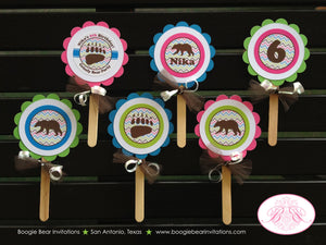 Pink Grizzly Bear Birthday Party Package Woodland Animals Girl Happy Door Banner Cupcake Toppers Favor Boogie Bear Invitations Nika Theme