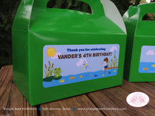 Load image into Gallery viewer, Fishing Boy Birthday Party Treat Boxes Favor Tags Green Dock Lake Ocean River Pole Fish Dragonfly Frog Boogie Bear Invitations Vander Theme