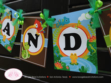 Load image into Gallery viewer, Rainforest Birthday Party Name Banner Amazon Tropical Jungle Boy Girl Tiger Leaf Rain Forest Reptile Boogie Bear Invitations Chandler Theme