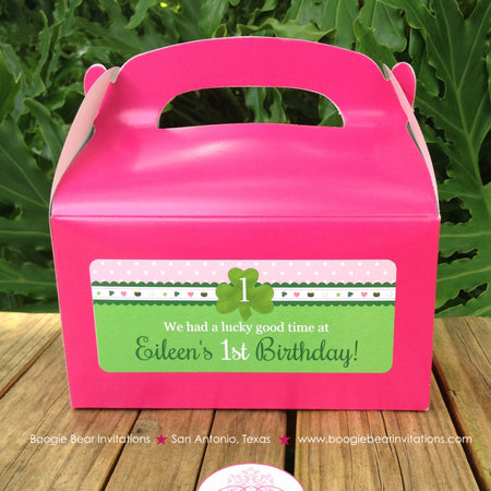 Lucky Charm Birthday Party Treat Boxes St. Patrick's Day Favor Tags Bag Pink Green Shamrock Clover Luck Boogie Bear Invitations Eileen Theme