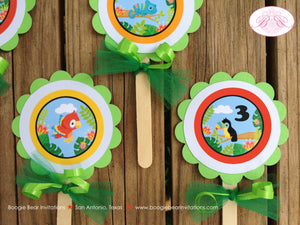Rainforest Birthday Party Cupcake Toppers Boy Girl Monkey Parrot Gecko Frog Rain Forest Amazon Jungle Boogie Bear Invitations Chandler Theme