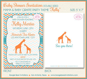 Orange Teal Giraffe Baby Shower Invitation Boy Girl Party Chevron Aqua Blue Boogie Bear Invitations Kelly Theme Paperless Printable Printed