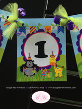 Load image into Gallery viewer, Wild Zoo Animals Highchair I am 1 Banner Birthday Party Boy Girl Jungle Tiger Lion Zebra Jungle Amazon Boogie Bear Invitations Cassidy Theme