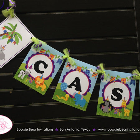 Wild Zoo Animals Name Banner Birthday Party Boy Girl Safari Jungle Tiger Lion Zebra Snake Rhino Hippo Boogie Bear Invitations Cassidy Theme