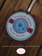Load image into Gallery viewer, Sweet 16 Birthday Party Favor Tags Flower Purple Garden Blue Flowers Green Floral Formal Dinner Dance Boogie Bear Invitations Eleanor Theme