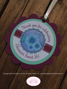 Sweet 16 Birthday Party Favor Tags Flower Purple Garden Blue Flowers Green Floral Formal Dinner Dance Boogie Bear Invitations Eleanor Theme