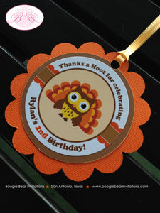 Thanksgiving Birthday Party Favor Tags Owl Girl Boy Happy Fall Turkey Orange Gobble Autumn Harvest Bird Boogie Bear Invitations Rylan Theme