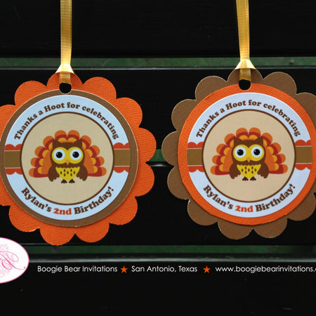 Thanksgiving Birthday Party Favor Tags Owl Girl Boy Happy Fall Turkey Orange Gobble Autumn Harvest Bird Boogie Bear Invitations Rylan Theme