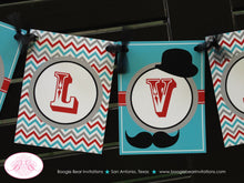 Load image into Gallery viewer, Mustache Birthday Party Banner Name Bash Chevron Boy Red Blue Black Little Man Retro Bow Neck Tie Hat Boogie Bear Invitations Salvador Theme