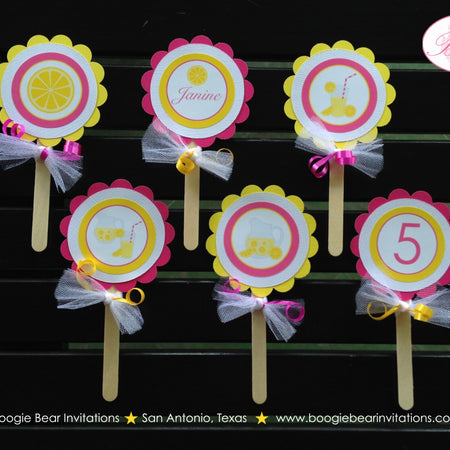 Pink Lemonade Birthday Party Cupcake Toppers Girl Yellow Stand Sweet Refreshing Drink Summer Picnic Set Boogie Bear Invitations Janine Theme