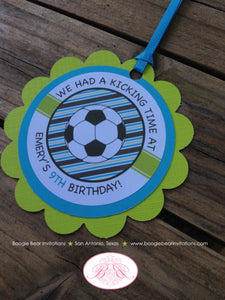 Soccer Birthday Party Favor Tags Game Lime Green Blue Foot Ball Sports Kick It Boy Girl Team Goal Keeper Boogie Bear Invitations Emery Theme