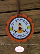 Load image into Gallery viewer, Sock Monkey Halloween Party Favor Tags Birthday Boy Girl Circle Chevron Fall Pumpkin Harvest Autumn Boogie Bear Invitations Finley Theme
