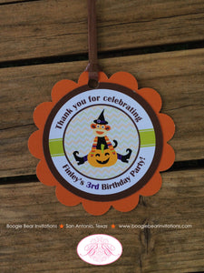 Sock Monkey Halloween Party Favor Tags Birthday Boy Girl Circle Chevron Fall Pumpkin Harvest Autumn Boogie Bear Invitations Finley Theme